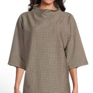 Bryn Walker Adria Houndstooth Funnel Neck Lagenlook Prep Luxury Slouchy Tunic L